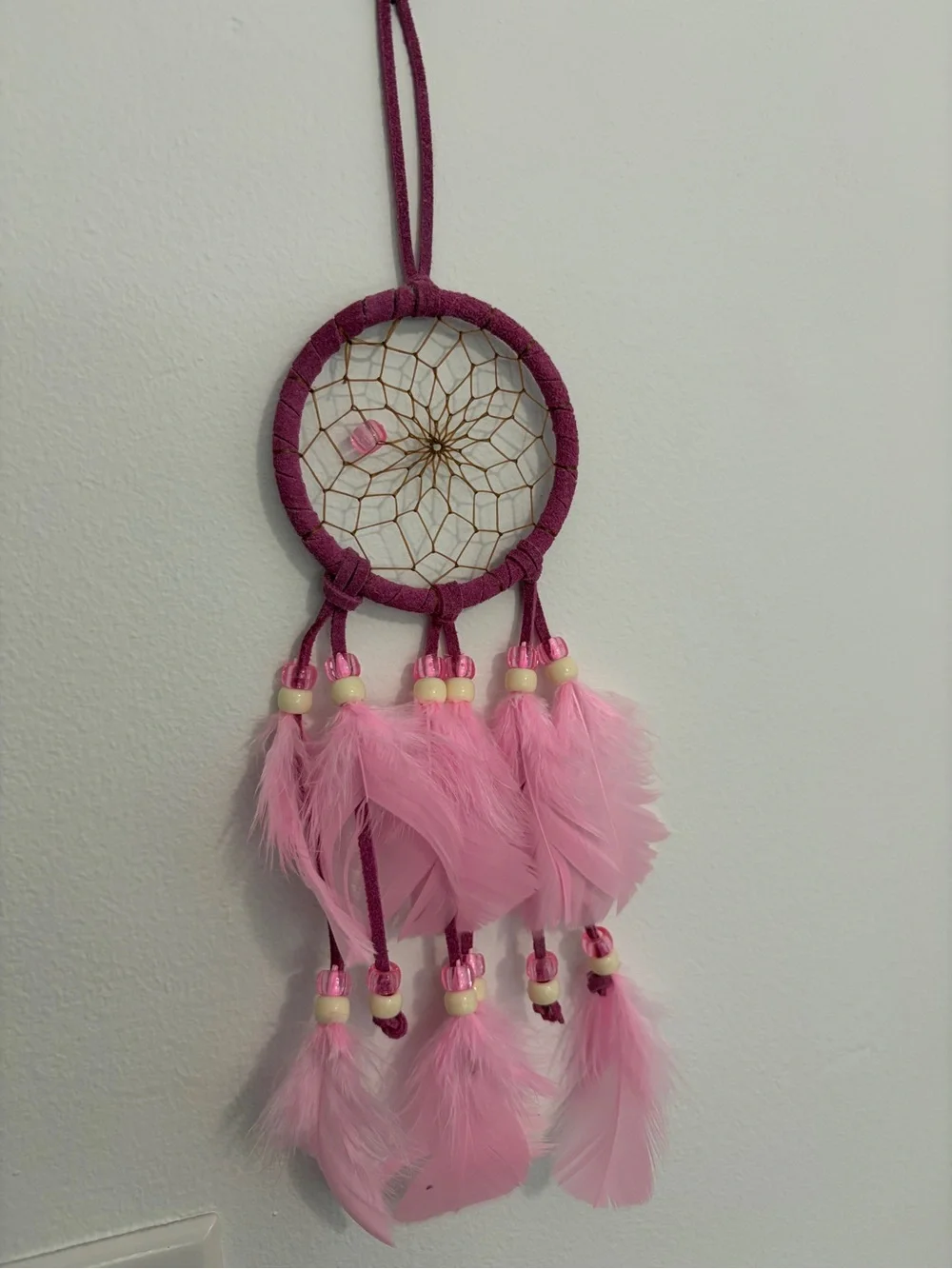 Pink Feather Dreamcatcher Wall Hanging